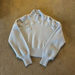 Jessica Simpson Blue Knit Sweater with Flowers